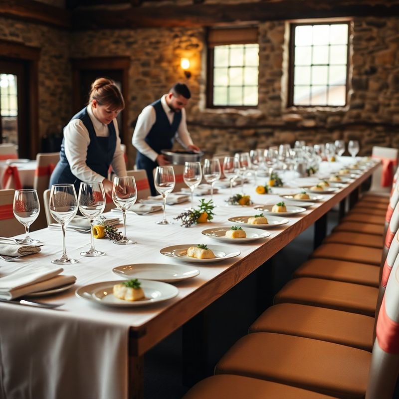 Catering staff arranging a wedding dinner table at a Halifax venue