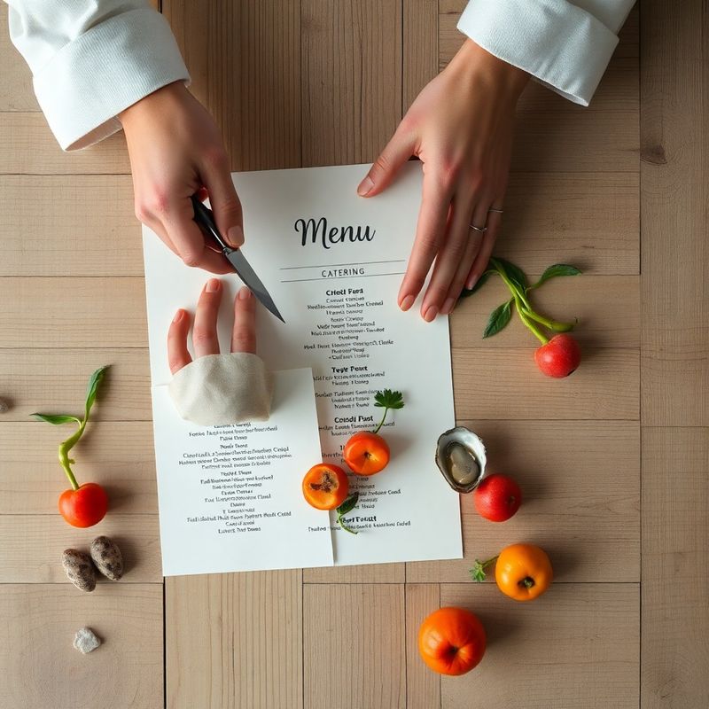 A chef's hands composing a bespoke menu on a timber surface with seasonal Nova Scotia ingredients