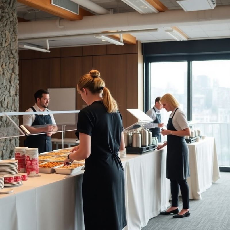 Forgelpixel team setting up a corporate conference lunch station