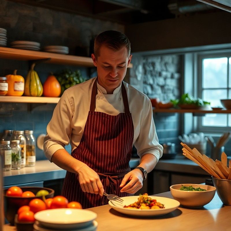 A chef preparing a seasonal dish in the Forgelpixel Halifax kitchen